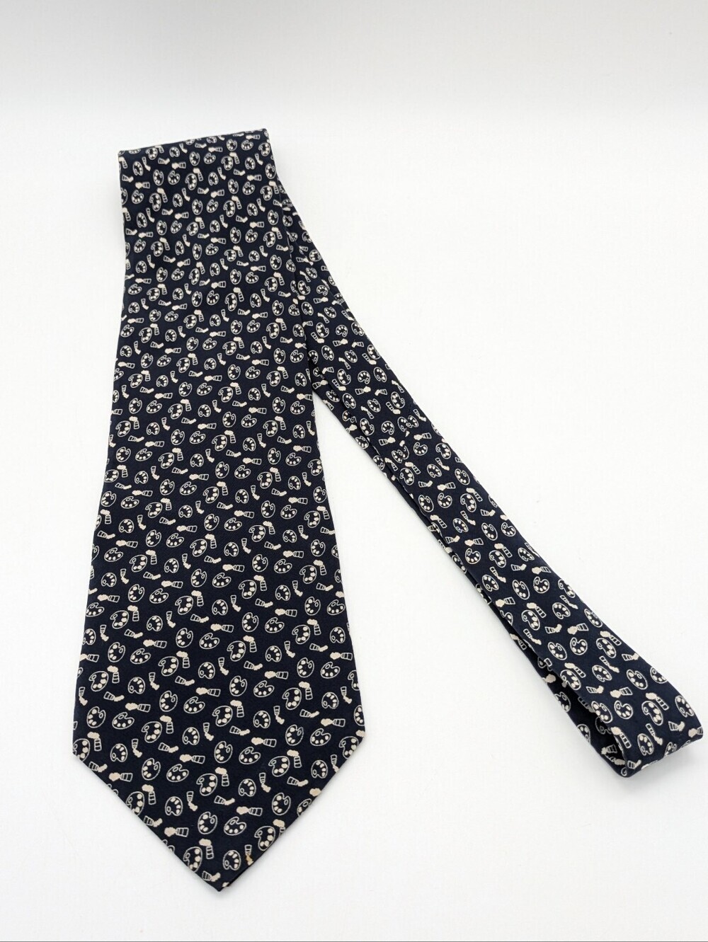 Vintage Je Suis Blue White Italian Silk Artist Pallet & Paint Novelty Mens Tie